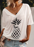 White Women's T-shirts Pineapple Print T-shirt LC2529106-1