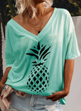 Sky Blue Women's T-shirts Pineapple Print T-shirt LC2529106-4
