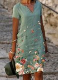 Womens Summer Floral Print Midi Dress Short Sleeve Dresses