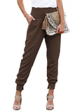 LC77345-17-S, LC77345-17-M, LC77345-17-L, LC77345-17-XL, Brown Women's High Waist Joggers Wide Band Sweatpants with Pockets