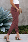 LC77345-3-S, LC77345-3-M, LC77345-3-L, LC77345-3-XL, Red Women's High Waist Joggers Wide Band Sweatpants with Pockets