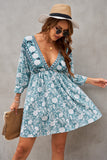 LC221873-9-S, LC221873-9-M, LC221873-9-L, LC221873-9-XL, Green Bohemian 3/4 Sleeve V Neck Vintage Mini Dress for Women