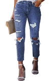 Blue Women's Ripped Boyfriend Jeans Distressed Holes Crop Denim Pants LC78064-5