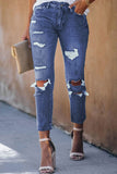 Blue Women's Ripped Boyfriend Jeans Distressed Holes Crop Denim Pants LC78064-5