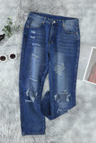 Blue Women's Ripped Boyfriend Jeans Distressed Holes Crop Denim Pants LC78064-5