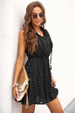 Black Womens Sleeveless Split Neck Pom Pom Flowy Mini Dress LC225086-2
