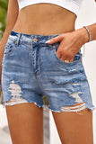 Blue High Rise Destroyed Denim Shorts Summer Frayed Raw Jeans Shorts LC78839-5