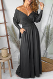 Black Long Sleeve Dress for Women Black V Neck Batwing Sleeve Maxi Dress LC616128-2