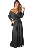 Black Long Sleeve Dress for Women Black V Neck Batwing Sleeve Maxi Dress LC616128-2