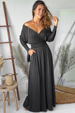 Black Long Sleeve Dress for Women Black V Neck Batwing Sleeve Maxi Dress LC616128-2