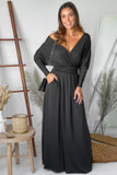 Black Long Sleeve Dress for Women Black V Neck Batwing Sleeve Maxi Dress LC616128-2