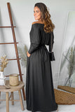 Black Long Sleeve Dress for Women Black V Neck Batwing Sleeve Maxi Dress LC616128-2