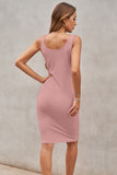 Pink Sleeveless Tank Dress Buttons Ribbed Knit Bodycon Midi Dress LC224949-10