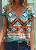 Blue Women's T-shirts Geometric Color Block T-shirt LC2528644-5