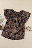 Multicolor V Neck Short Sleeve Print Floral Blouses Shirts LC2514201-22