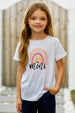 TZ25186-1-S, TZ25186-1-M, TZ25186-1-L, TZ25186-1-XL, TZ25186-1-XXL, White Kids Mini Rainbow Print Crew Neck T Shirt Matching Outfit