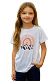 TZ25186-1-S, TZ25186-1-M, TZ25186-1-L, TZ25186-1-XL, TZ25186-1-XXL, White Kids Mini Rainbow Print Crew Neck T Shirt Matching Outfit