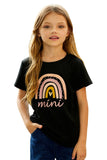 TZ25186-2-S, TZ25186-2-M, TZ25186-2-L, TZ25186-2-XL, TZ25186-2-XXL, Black Kids Mini Rainbow Print Crew Neck T Shirt Matching Outfit