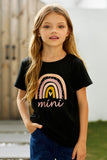 TZ25186-2-S, TZ25186-2-M, TZ25186-2-L, TZ25186-2-XL, TZ25186-2-XXL, Black Kids Mini Rainbow Print Crew Neck T Shirt Matching Outfit