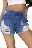 Sky Blue Womens Jean Shorts High Rise Distressed Denim Shorts LC786260-4