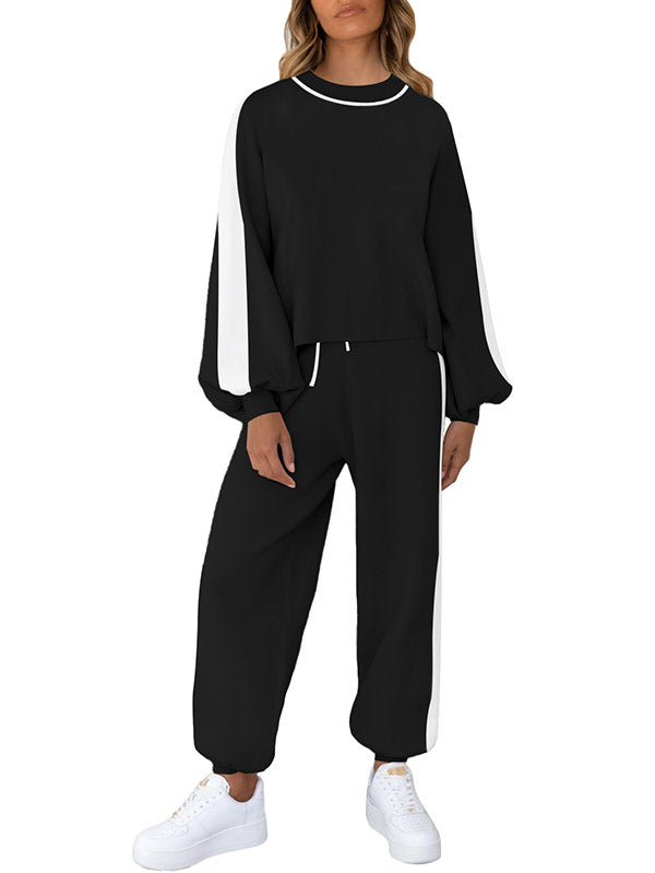 LC622153-16-S, LC622153-16-M, LC622153-16-L, LC622153-16-XL, Khaki Women's Two Piece Outfits Striped Sweatshirt Jogger Pants Tracksuit
