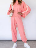 LC622153-10-S, LC622153-10-M, LC622153-10-L, LC622153-10-XL, Pink Women's Two Piece Outfits Striped Sweatshirt Jogger Pants Tracksuit