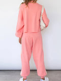 LC622153-10-S, LC622153-10-M, LC622153-10-L, LC622153-10-XL, Pink Women's Two Piece Outfits Striped Sweatshirt Jogger Pants Tracksuit