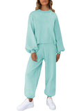 LC622153-9-S, LC622153-9-M, LC622153-9-L, LC622153-9-XL, Green Women's Two Piece Outfits Striped Sweatshirt Jogger Pants Tracksuit