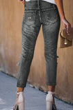 Black Women's Ripped Boyfriend Jeans Distressed Holes Crop Denim Pants LC78064-2