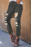 Black Women's Ripped Boyfriend Jeans Distressed Holes Crop Denim Pants LC78064-2