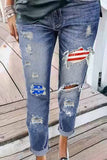 Stripes and Stars Patches Ripped Jeans Boyfriend Denim Pants