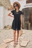 Black White Dress With Sleeves Frilled Neck Ruffle Swing Mini Dress LC225229-2