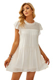 Beige White Dress With Sleeves Frilled Neck Ruffle Swing Mini Dress LC225229-15