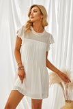 Beige White Dress With Sleeves Frilled Neck Ruffle Swing Mini Dress LC225229-15