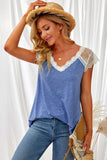 Blue V Neck Eyelash Lace Knit Tank for Women LC253399-5