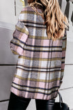 LC255462-10-S, LC255462-10-M, LC255462-10-L, LC255462-10-XL, LC255462-10-2XL, Pink Geometric Plaid Print Pocketed Shirt