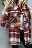 LC255462-3-S, LC255462-3-M, LC255462-3-L, LC255462-3-XL, LC255462-3-2XL, Red Geometric Plaid Print Pocketed Shirt