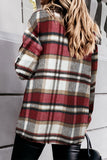 LC255462-3-S, LC255462-3-M, LC255462-3-L, LC255462-3-XL, LC255462-3-2XL, Red Geometric Plaid Print Pocketed Shirt