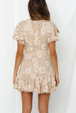 Apricot White Mini Dress Wrap V Neck Floral Lace Short Dress LC224799-18