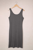 Gray Sleeveless Tank Dress Buttons Ribbed Knit Bodycon Midi Dress LC224949-11