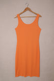 Orange Sleeveless Tank Dress Buttons Ribbed Knit Bodycon Midi Dress LC224949-14