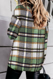 LC255462-9-S, LC255462-9-M, LC255462-9-L, LC255462-9-XL, LC255462-9-2XL, Green Geometric Plaid Print Pocketed Shirt
