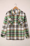 LC255462-9-S, LC255462-9-M, LC255462-9-L, LC255462-9-XL, LC255462-9-2XL, Green Geometric Plaid Print Pocketed Shirt