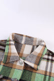 LC255462-9-S, LC255462-9-M, LC255462-9-L, LC255462-9-XL, LC255462-9-2XL, Green Geometric Plaid Print Pocketed Shirt