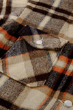 LC255462-14-S, LC255462-14-M, LC255462-14-L, LC255462-14-XL, LC255462-14-2XL, Orange Geometric Plaid Print Pocketed Shirt