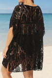 Black Women's Dresses Plus Lace Split Hem Cover-up Beach Mini Dress LC42811-2