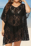Black Women's Dresses Plus Lace Split Hem Cover-up Beach Mini Dress LC42811-2