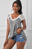 Gray V Neck Eyelash Lace Knit Tank for Women LC253399-11