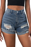 Blue Distressed Denim Short for Women Ripped Rolled Hem Blue Denim Jean Shorts LC77173-5