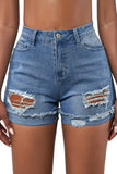 Sky Blue Distressed Denim Short for Women Ripped Rolled Hem Blue Denim Jean Shorts LC77173-4